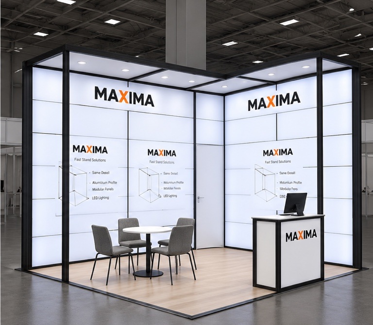 Model 02 black Maksima frame with illuminated white fabric walls